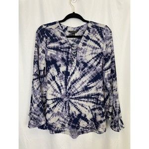 Women's ROCK & REPUBLIC Purple Tie Dye Print Blouse Bell Sleeve Size Small EUC